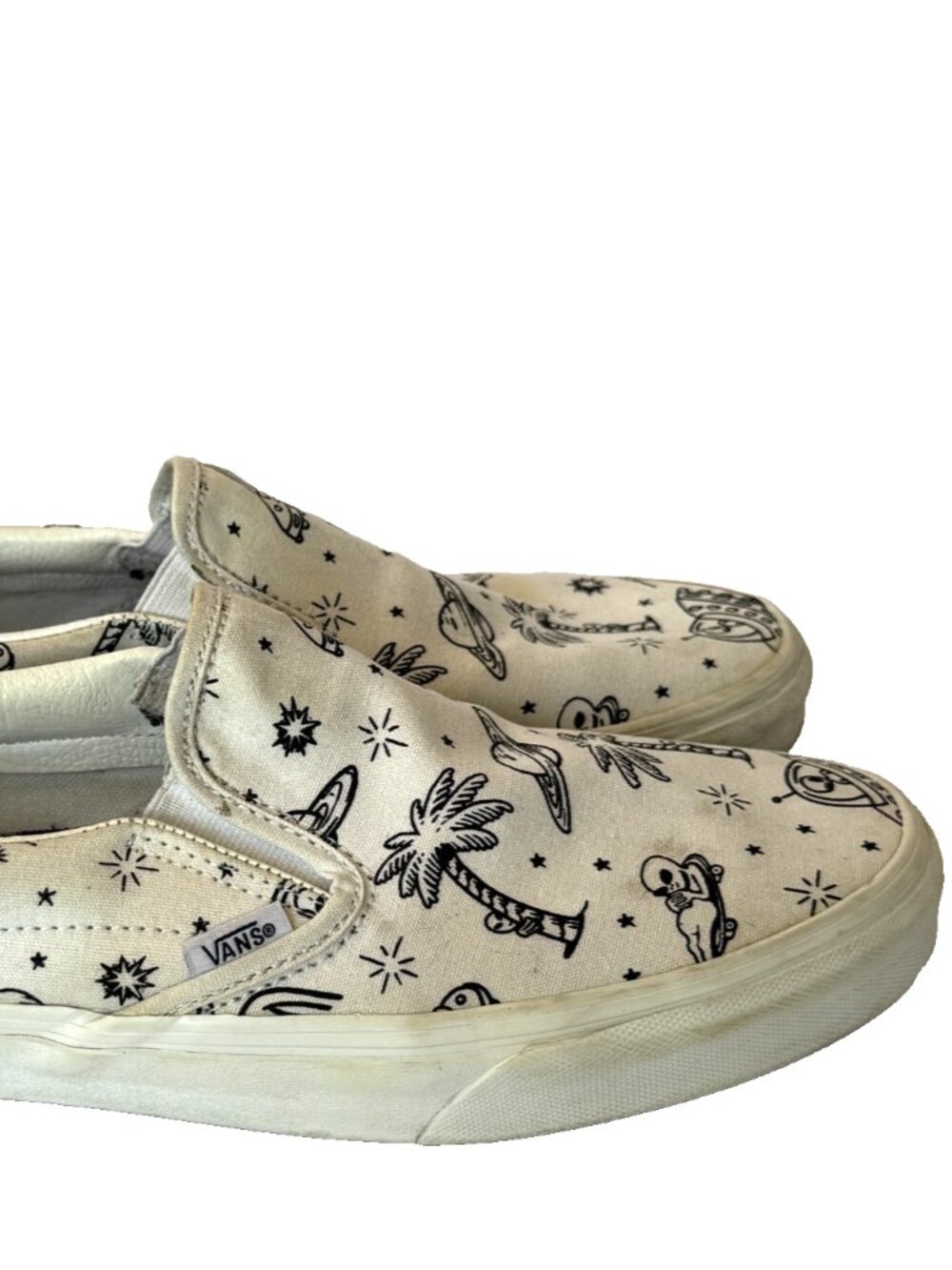 VANS UNIDENTIFIED U-PAINT SKATE SHOES MENS 10 WHITE ALIENS UFO SLIP-ON SNEAKERS